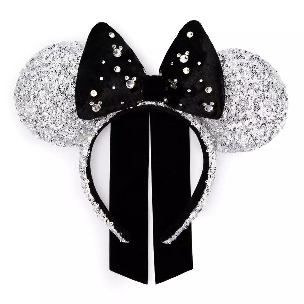 Loungefly Minnie Mouse Sequined Ear Headband for Adults Silver Disney parks! NWT